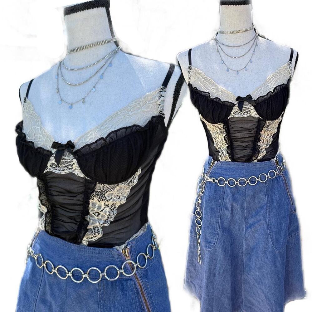 Sheer Black Lace Corset Style Top